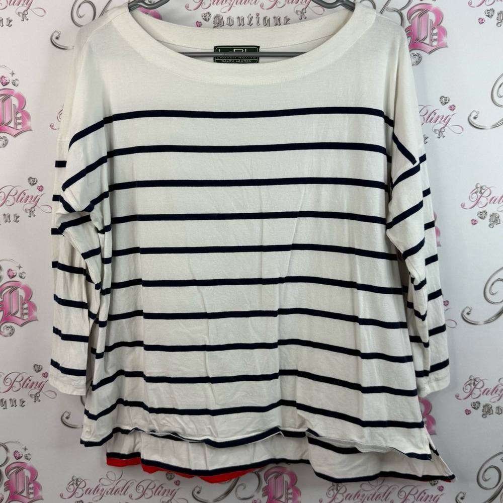 Ralph Lauren long sleeve Women's White and Navy Stripes Long Sleeve Top